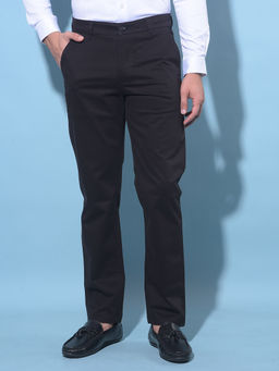 CRIMSOUNE CLUB - Mens Black Straight Stretchable Trousers