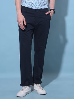 CRIMSOUNE CLUB - Mens Navy Blue Straight Dobby Trousers