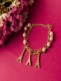 JEWELZ - White Pearl Gold Plated Alloy Eiffel Tower Shape Bracelet for Women