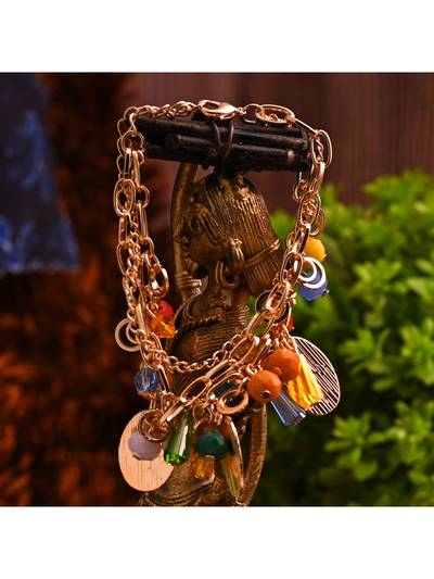 Attractive Gold Plated Bracelet with Colorful Beads & Pendants