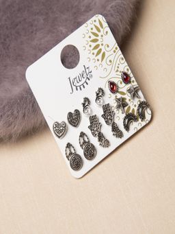 JEWELZ - 9 Pairs Multi-shaped Combo Charms Ear Studs for Girls & Women