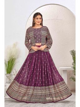 Gahan - Women Embroidered Lehenga Choli with Jacket - Wine