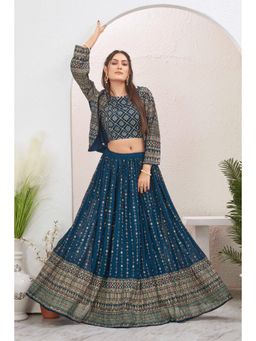 Gahan - Women Embroidered Lehenga Choli with Jacket - Blue