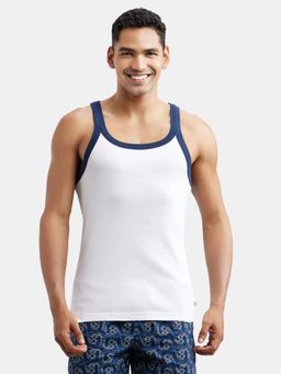 Jockey - US27 Men Cotton Rib Square Neck Vest - White and Navy