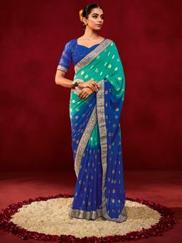 Sareemall - Women's Georgette Sea Green Woven Designer Saree with Unstitched Blouse