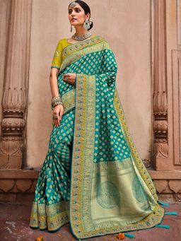 Odette - Womens Sky Blue Semi Dolla Saree with Unstitched Blouse
