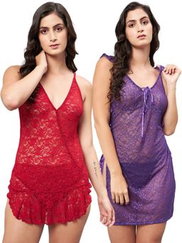 Secrets By ZeroKaata - Women Baby Doll Lingerie Multi-Color (Set of 4)