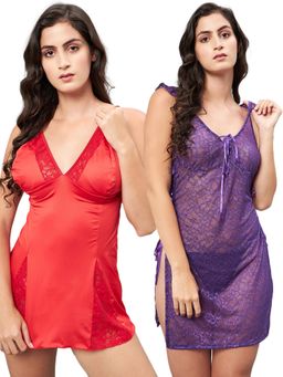 Secrets By ZeroKaata - Women Baby Doll Lingerie Multi-Color (Set of 4)