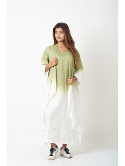 Vasstram - Ombre Layered Dress with Overlay - Green (Set of 2)