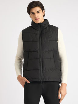 Antony Morato - Men Black Solid Stand Collar Puffer Jacket with Hood