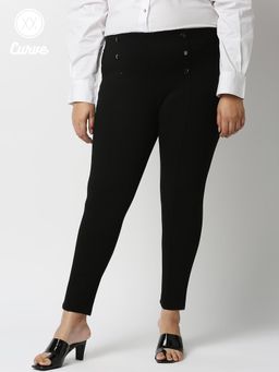 Twenty Dresses by Nykaa Fashion - Curve Black Solid Skinny Ankle Jeggings