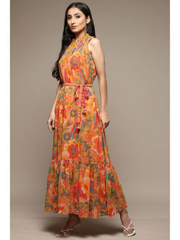 Biba - Womens Multi-color Printed Poly Georgette Tired Dress (Set of 2)