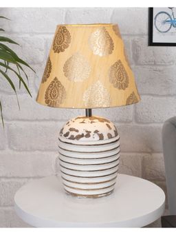 Homesake - Table Lamp Wooden Ribbed Basket Golden Leaf