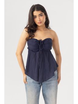 PAST MODERN - Women Navy Blue Cotton Solid Top