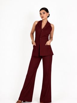 ROSA DAME - Maroon Halter Neck Co-Ord Set