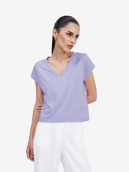 Strong And Brave - Women Lavender Solid T-Shirt