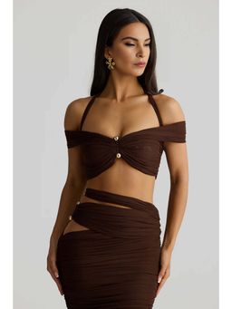 Bee Boe - Soleil Off-Shoulder Espresso Brown Crop Top
