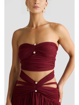 Bee Boe - Liora Mesh Strapless Shiraz Maroon Crop Top
