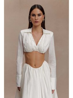 Bee Boe - Elara Sculpted White Crop Shirt Top