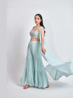 Meenagurnam - Ice Blue Blouse with Sharara and Cape