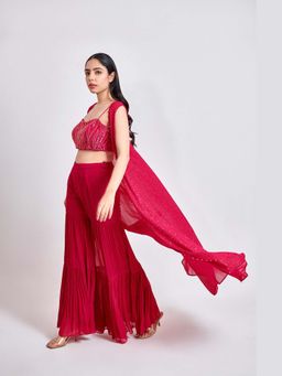 Meenagurnam - Pomegranate Red Blouse with Sharara and Cape