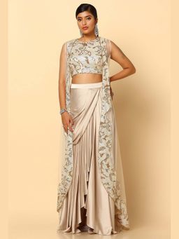 Meenagurnam - Ivory and Gold Skirt with Blouse and Cape