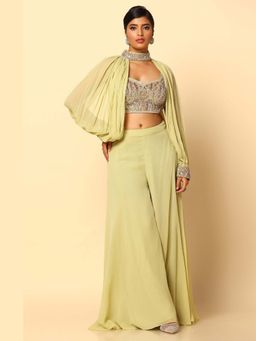 Meenagurnam - Pista Green Embroidered Blouse Sharara and Detachable Sleeves