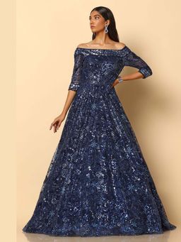Meenagurnam - Navy Blue Embellished Bardot Gown