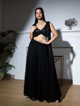 Meenagurnam - Black Blouse with Sharara and Cape
