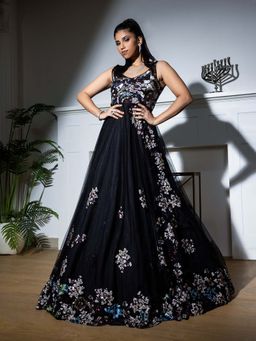 Meenagurnam - Black Net Sequins Embroidered Gown