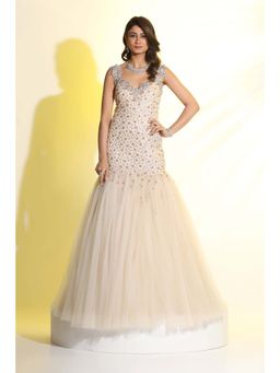 Meenagurnam - Beige Net Embellished Gown