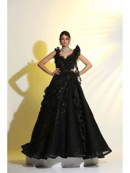 Meenagurnam - Black Draped Embellished Gown