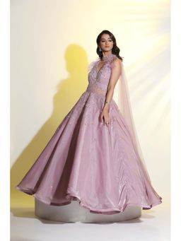Meenagurnam - Women Lavender Embroidered Symmetrical Gown
