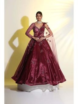 Meenagurnam - Wine Embellished Draped Gown