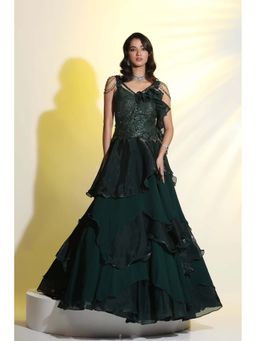 Meenagurnam - Emerald Green 3D Embroidered Ruffle Gown