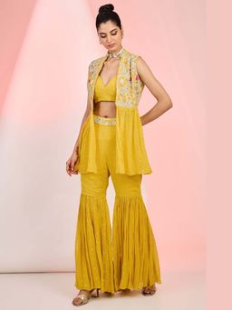 Meenagurnam - Traditional Flower Embroidery Blouse with Sharara and Cape
