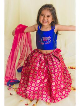 SAKA DESIGNS - Magenta Lehenga And Embroidered Choli With Ethnic Motif (Set of 3)