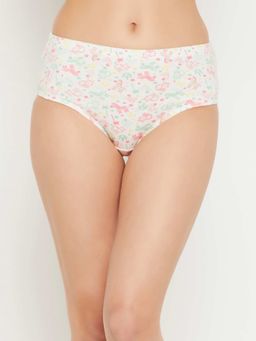 Clovia - Mid Waist Printed Hipster Panty With Inner Elastic In White Cotton White