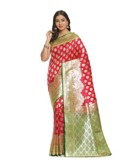 Banarasi Silk Works - Women Pink Satin Saree with Unstitched Blouse