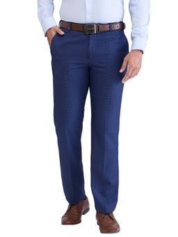 Park Avenue - Mens Regular Fit Checks Dark Blue Trouser