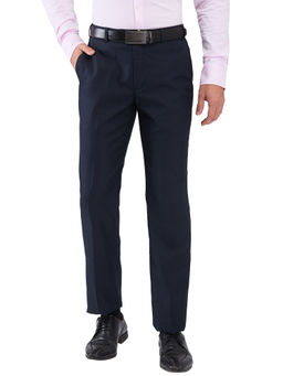 Park Avenue - Mens Regular Fit Self Design Dark Blue Trouser