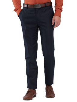 Raymond - Mens Slim Fit Striped Dark Blue Trouser