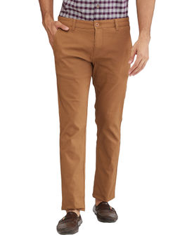 Parx - Mens Super Slim Fit Printed Tan Trouser
