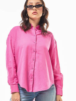 Bewakoof - Women's Pink Oversized Cotton Linen Shirt