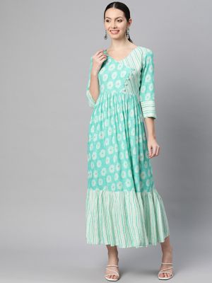 Indibelle Rayon Floral Print Midi Dress (Pink)
