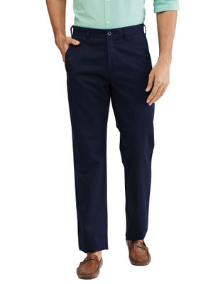 Buy ColorPlus Mens Regular Fit Solid Dark Blue Trouser (40) Online