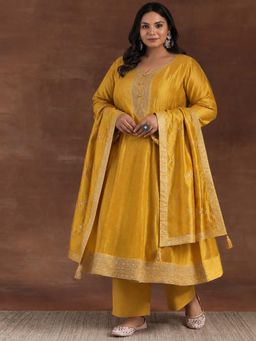 Extra love by Libas - Mustard Embroidered Round Neck Kurta Pant with Dupatta
