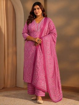 Extra love by Libas - Pink Paisley V-Neck Kurta Pant with Dupatta