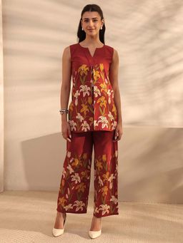 Libas - Rust Floral Round Neck Co-ord Set