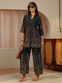 Libas - Black Floral Mandarin Neck Co-ord Set